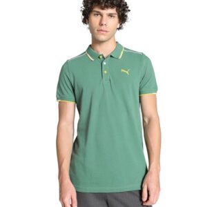 Men Striped Polo Neck Cotton Blend White T-Shirt